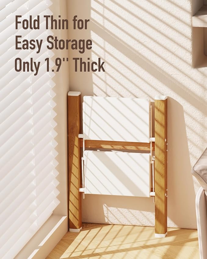Mayi Plus 2 Step Stool Foldable, Aluminum, Lightweight Step Ladder | Extra-wide anti-slip folding steps with 330 lbs, for home,kitchen,office,outdoor,White & Woodgrain