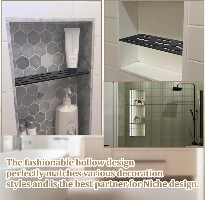12 Inch Shower Niche Shelf Frosted Anodized Aluminum Finish Tile Insert | Rectangular Shelf for 12 Inch Tile Prefabricated Niches, Fits 1/8 Inch Grout Lines, Shower Niche Insert Frosted Anodized