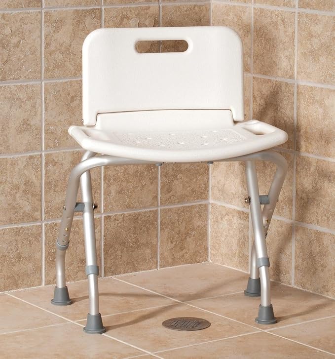 Folding Bath Seat with Back Support, Portable Shower Bench, White | White