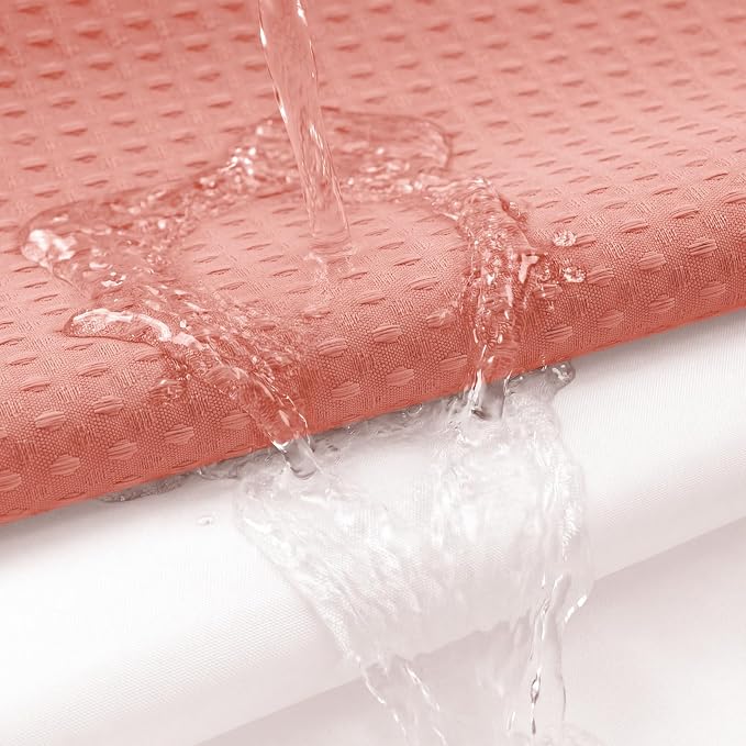 Coral Hook Free Waffle Shower Curtain & Snap-in Fabric Liner,72x75 | Less Time to install, 3 in 1 Fabric Shower Curtain and Liner Set with Magnets, Mesh Top Window, Shower Curtains for Bathroom