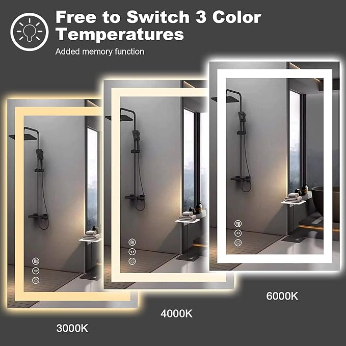 LED Mirror for Bathroom, 72"x40" with Front Light and Backlight | Stepless Dimmable, Anti-Fog, Shatter-Proof, HD Reflection, Memory, 3 Colors Lighting, UL Listed (Horizontal/Vertical).