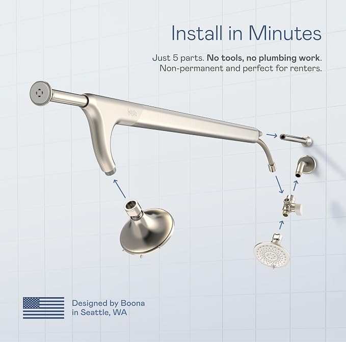 BOONA Tandem Shower as seen on Shark Tank | Dual Shower Head for Couples | Brushed Nickel, Two Showerheads