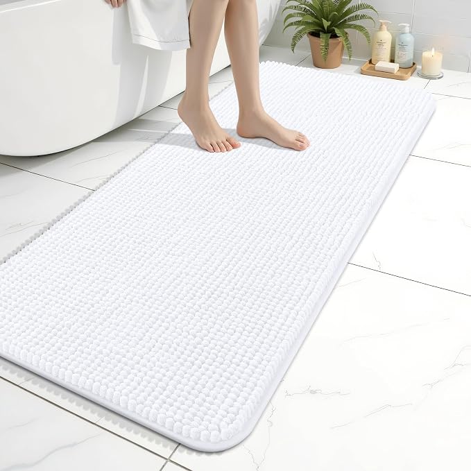 Arotive Chenille Bathroom Rugs 47x20, Soft Absorbent Bath Mat, White | Rubber Backing, Machine Washable Dry Bath Mats for Bathroom Floor, Tub and Shower, Home Decor Accessories