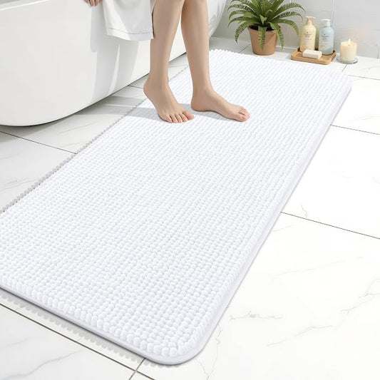 Arotive Chenille Bathroom Rugs 47x20, Soft Absorbent Bath Mat, White | Rubber Backing, Machine Washable Dry Bath Mats for Bathroom Floor, Tub and Shower, Home Decor Accessories