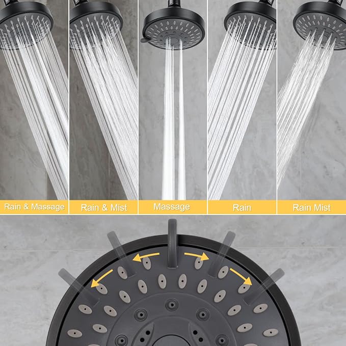 AISOSO High Pressure Rain Shower Head 5 Modes 4.1 Inch Oil Rubbed Bronze | Low Water Pressure Compatible, Powerful Spray Fixed Showerhead for a Relaxing Indoor & Outdoor Shower
