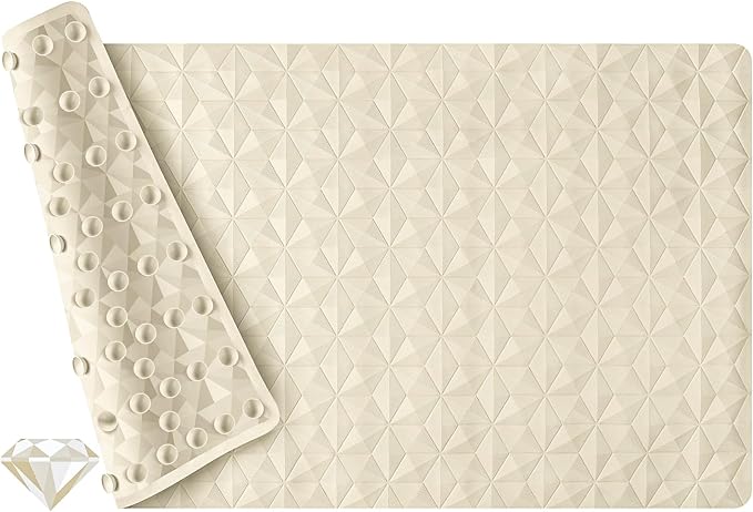 Non Slip Bathtub Mat for Bath Tub Shower - 241 Vacuum Suction Cups | 100% Natural Rubber - Unique Diamond Texture - Soft & Safe for Fatigue Relief - Machine Washable - 16 × 28 Inch