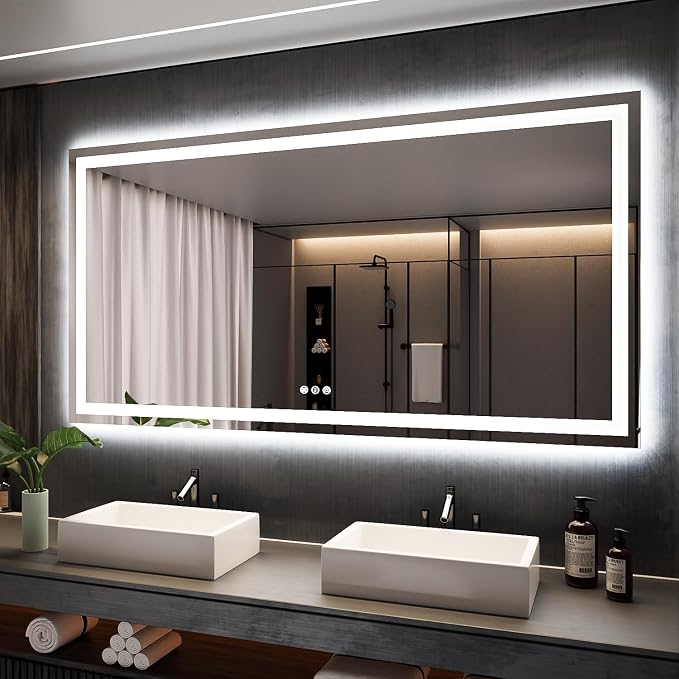 ISKM 72x36 LED Mirror for Bathroom, Front and Back Lit, Anti-Fog, Dimmable | Memory Function,ETL,3 Color Temps 3000K-6000K,IP65 Waterproof ,Tempered Glass, Plug in or Hardwired, for Makeup & Shaving