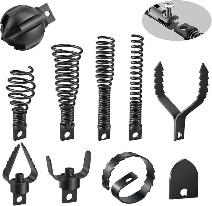 10-Piece Drain Snake Drill Attachment, Cutters Tackle Any Clog with Precision, Compatible with 50FT/75FT/100FT AC Drain Cleaning Machine,Suitable for 5/16-inch to 3/4-inch Drain Snake Cable
