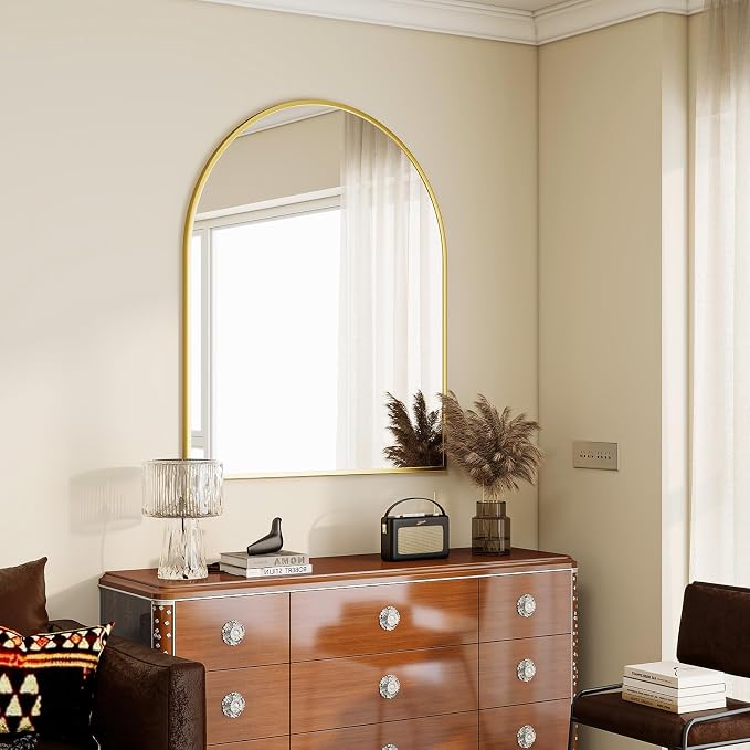 BEAUTYPEAK 36"x48" Arch Bathroom Wall Mirror, Gold | Wall Mounted Vanity Metal Frame Mirror for Bedroom, Entryway, Living Room, Fireplace