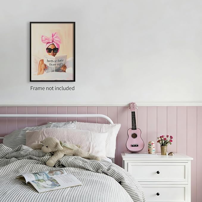 Haitunone Better Late Than Ugly Canvas Wall Art Feminist Newspaper Quotes Poster Trendy Preppy Girly Aesthetic Prints for Bathroom Home Bedroom Wall Decor 16X24 inch Unframed