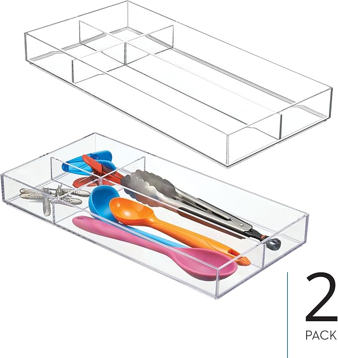 iDesign 4-Section Stackable Makeup Drawer Organizer, Set of 2, Clear | For Cosmetics and Toiletries
