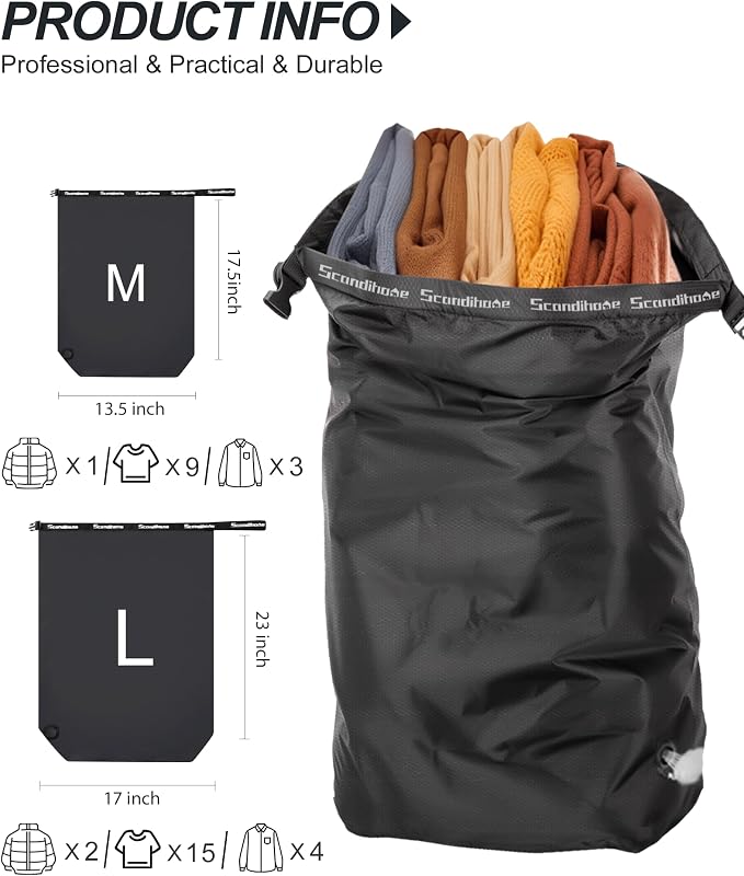 Travel Laundry Bag, Pump-free Vacuum Compression Dirty Clothes Bag, Large Reusable Waterproof & Washable Laundry Bag, Wet and Dry Bag, Ideal for Suitcases, Cruise Essentials (1 Pack) Black