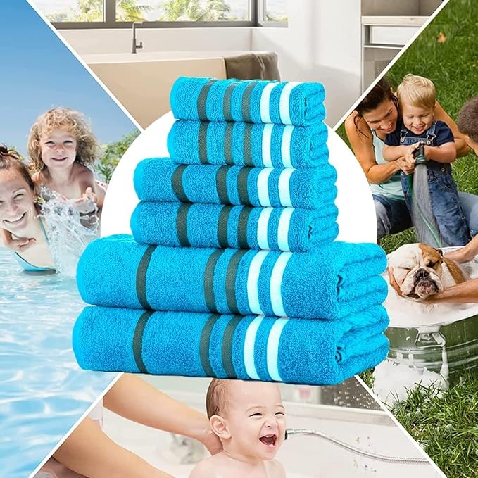 CASA COPENHAGEN 6pcs Bathroom Towel Gift Set, 550 GSM, Teal | Exotic 100% Egyptian cotton,2 Bath Towel 2 Hand Towel 2 Washcloth Towels. (Gift Set for Women & Men)