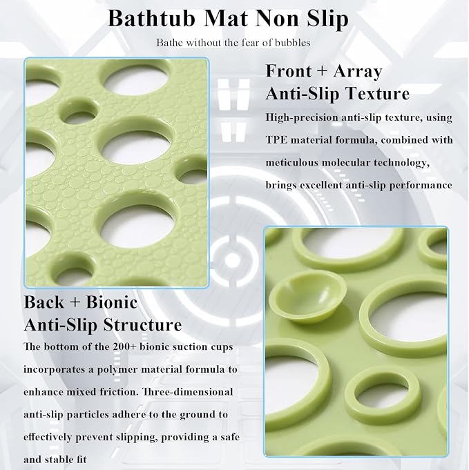 Casa and Beyond Shower Mat, Secure Shower Mats Easy to Clean, Showers Mat with Suction Cup, Washable Non-Slip Bathtub Mats for Inside Showers (White,27.6 * 27.6 in)