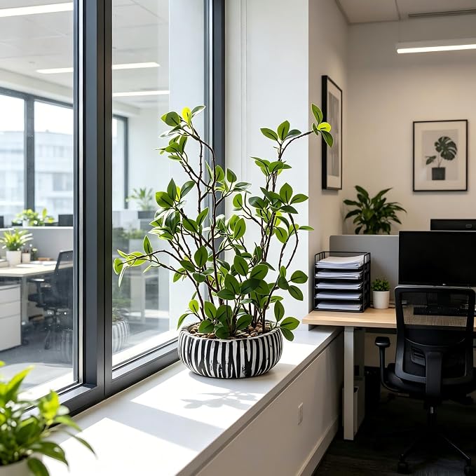 AlphaAcc 12 inch Artificial Potted Plants Indoor Office Desk Fiddle Leaf Fig Plant Plant Realistic Small Fake Farmhouse Plants for Home Kitchen Bathroom Bedroom Decor