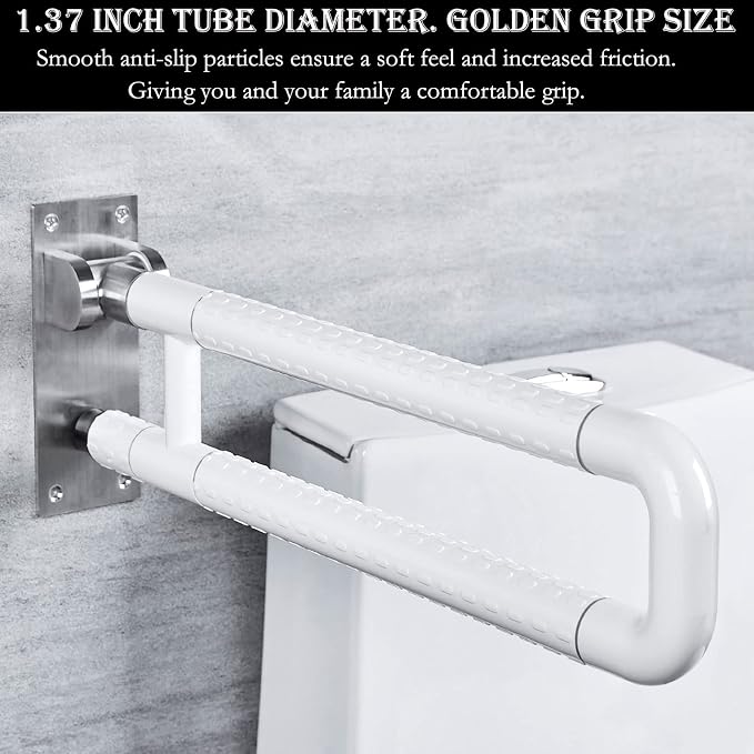 28 Inch Toilet Grab Bar Flip Up Stainless Steel with ABS Handicap Rails Load Capacity of 150 kg 330 lbs Grab Bars Toilet Rail Bathroom U Shaped and Wall Mount Safety for Injured Patients White