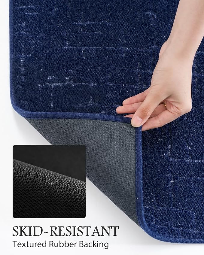AMOAMI-Bath Mat-Absorbent Quick Dry Bathroom Floor Mats-Washable Rubber Backing Bath Mats for Bathroom Rugs Fit Under Door-Bath Rug for in Front of Sink Bathtub Shower Room, Navy 20''x32''