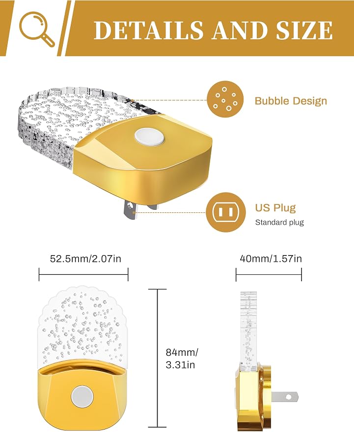 8-Color RGB Night Lights Plug Into Wall,2 Pack,Kids Night Light | Color Changing Night Light,LED Night Light with Dusk to Dawn Sensor,for Bathroom Decor Children Room,Golden Cover