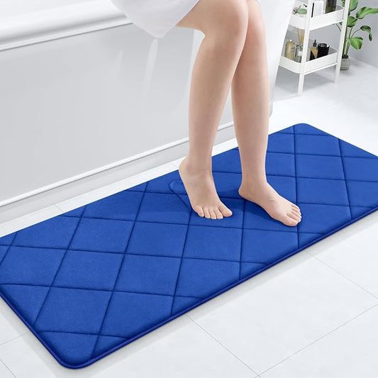 OLANLY Memory Foam Bath Mat 47x20, Ultra Soft and Absorbent Bathroom Rugs | Royal Blue, Quick Dry, Machine Washable Shower Bath Rugs, Comfortable Bath Carpet for Bathroom Floor, Tub and Shower