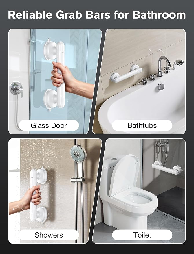 Grab Bars for Bathtubs and Showers, Shower Handles for the Elderly and People in Need, 2026 Upgraded Rubber Suction Cup with Maximum 350 lbs Suction Power, No Drilling-(White-1 Pack)