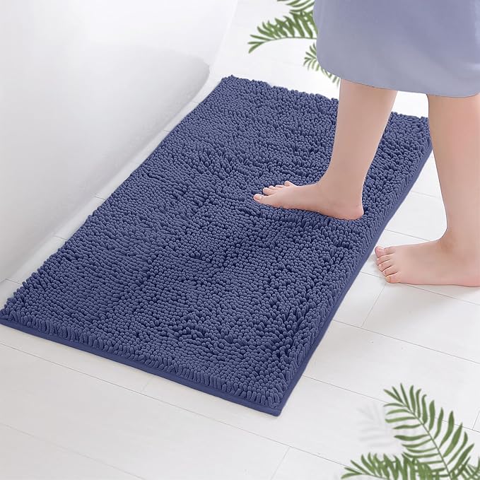 LuxUrux Bath Mat, Extra-Soft Plush Non-Slip Bathroom Rug, Luxury Chenille Microfiber Material, Super Absorbent Shaggy Bath Rug. Machine Wash & Dry (17 x 24 inches, Blue-Purple)