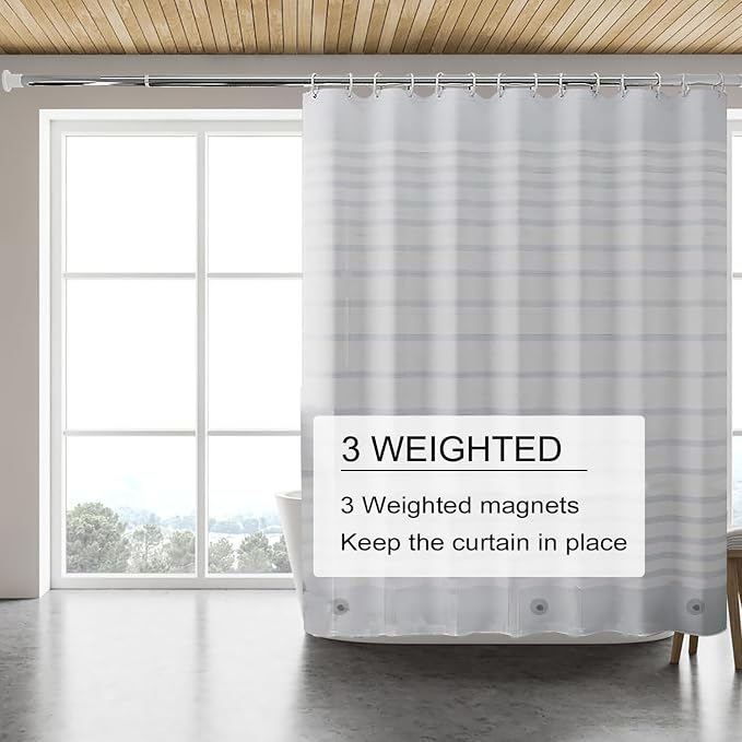 TIKABC Shower Curtain Liner, 4G PEVA Shower Liner, Plastic Waterproof Shower Curtains, 72x72 inch with Grommet Holes 3 Magnetic Weights
