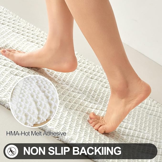 Sunfly Waffle Bath Mat, Boho Bathroom Rugs Non-Slip Washable Super Absorbent Quick Dry, Farmhouse Bathroom Decor 24"x36" Cream
