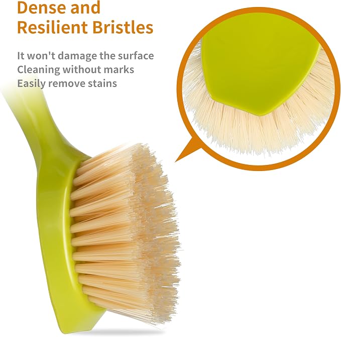 2 Pack Kitchen Dish Brush Bamboo Handle Dish Scrubber Built-in Scraper | Scrub Brush for Pans, Pots, Kitchen Sink Cleaning, Dishwashing and Cleaning Brushes are Perfect Cleaning Tools, Color-Green