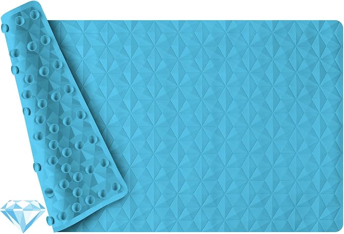 Non Slip Bathtub Mat for Bath Tub Shower - 241 Vacuum Suction Cups | 100% Natural Rubber - Unique Diamond Texture - Soft & Safe for Fatigue Relief - Machine Washable - 16 × 28 Inch