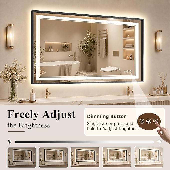 36"x60" LED Bathroom Mirror with Lights, Backlit + Front Lit, Anti-Fog | Lighted Bathroom Mirror with One-Piece Aluminum Alloy Frame, HD Shatterproof Tempered Glass, Dimmable, Memory Function