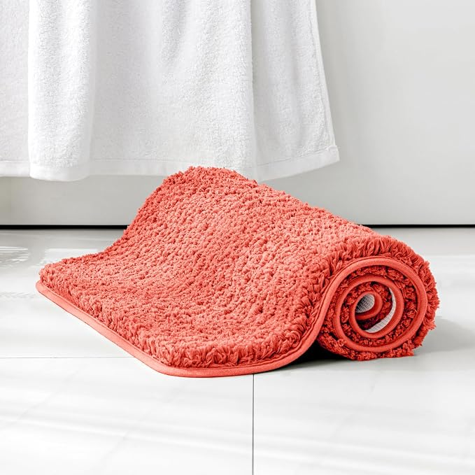 MIULEE Living Coral Bathroom Rugs Soft Small Microfiber Bath Mat 16x24 Inch | Absorbent, Non Slip, Quick Dry, Fluffy Bath Rugs for Bathroom Floor Tub Showers, Machine Washable