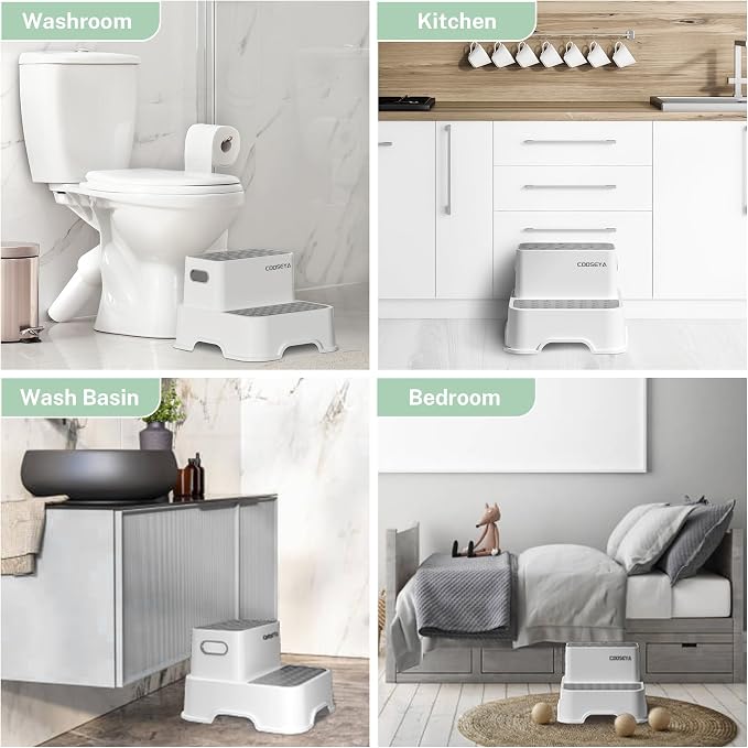 2 Step Stools for Kids,Toddler Step Stool for Bathroom Sink,No-Slip Double up Stepping for Toddlers, Multifunctional Toilet Potty Stool for Kids,Toilet Potty Training(2 Packs)