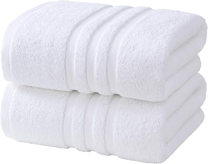 Velqora Bath Towels 2 Pack, 30x60 in, 100% Cotton, Soft & Absorbent, White | Balanced Weight | Everyday Comfort | Easy Care