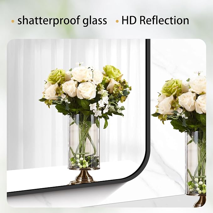 DESBING 40" x 36"Bathroom Mirror, Matte Black Wall Mirror with Metal Frame, Decorative Rectangular Vanity Mirror for Bedroom Bathroom Living Room Entryway (Horizontal/Vertical)