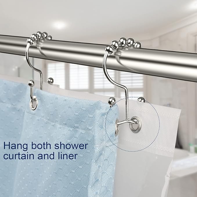 Gidse Shower Curtain Hooks,Sturdy Stainless Steel Double Sided Shower Hooks Rings for Bathroom Shower Curtain Rods Curtains Set of 12 Hooks - Nickel