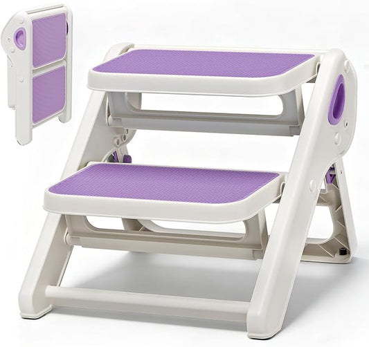 Foldable Toddler Step Stool for Bathroom Sink, Toilet, Bedroom, Kitchen – Non-Slip, Space-Saving, BPA-Free, Supports 110 lbs, Kids Step Stool (Lavender)