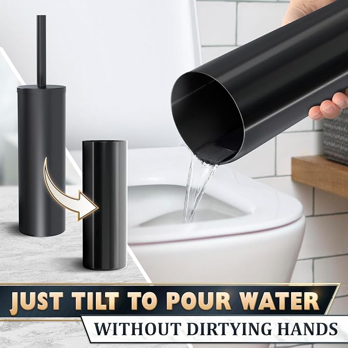 Toilet Brush and Holder Set, Stainless Steel Material (Black) | Matte Black Toilet Brush with Holder Set, Splash Protection & Dense Bristles for Bathroom Cleaning, Protection from Splashes