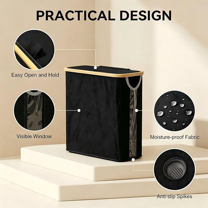 Oxford Fabric Toilet Paper Storage Basket with Lid, Free‑Standing Organizer Basket for Toilet Paper for RV Bathroom(Black)