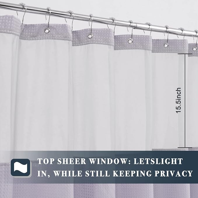 N&Y HOME Waffle Weave Shower Curtain with Snap-in Liner 71x72, Lavender | 12 Metal Hooks Included, Snap on Fabric Liner, Mesh Window, Washable, Hotel Style Shower Curtain Set for Bathroom