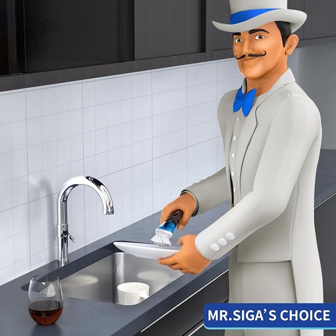 MR.SIGA Soap Dispensing Dish Brush, Kitchen Brush for Pot Pan Sink Cleaning | Dish scrubber with soap dispenser, dish soap brush with scraper