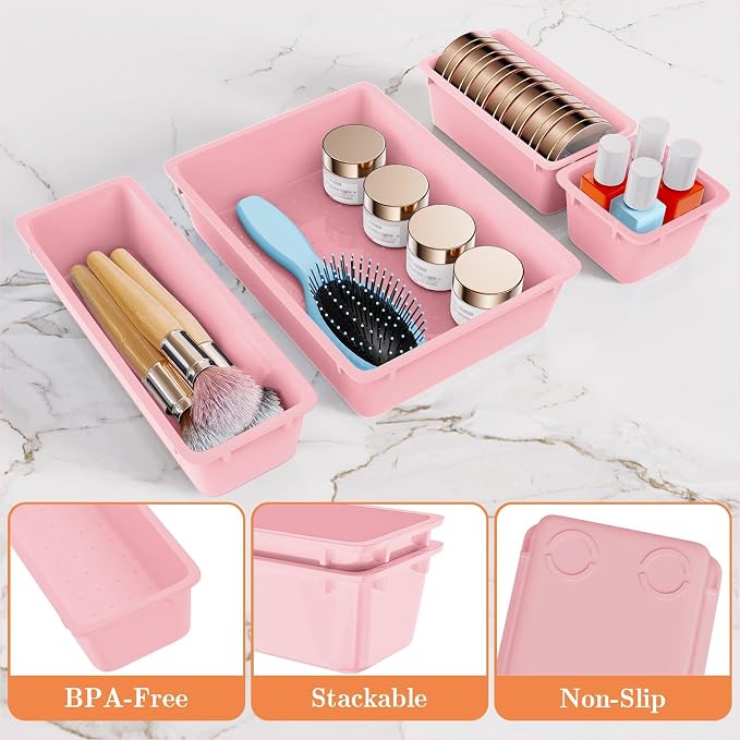 SpaceHacks 25 PCS Plastic Drawer Organizer, 4-Size Versatile Organizer Trays & storage Bins