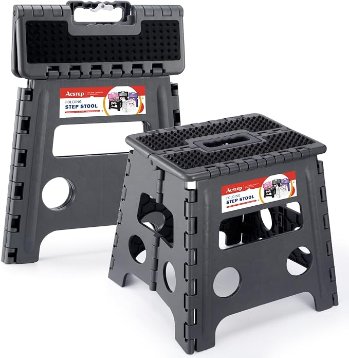 13" Folding Step Stool- Holds up to 300Lb,The Lightweight Non-Slip Upgrade Collapsible Stepping Stool is Sturdy Enough to Support Adults and Safe Enough for Kids(Grey,1 Pack) | Heavy Duty Portable Collapsible Foot Stepping Stool, Holds 300 lb for Kitch...
