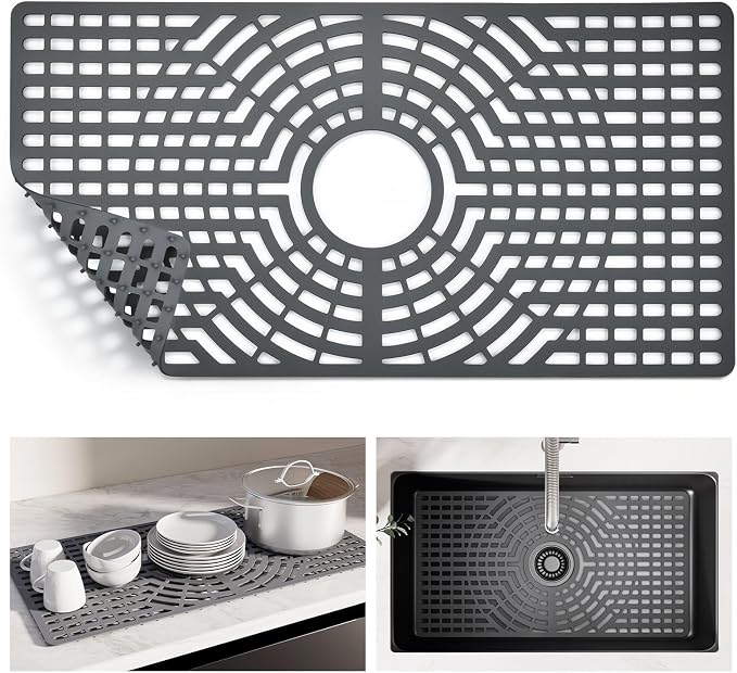 Snuggery Silicone Sink Protector for Kitchen Sink, 24"x12" Center Drain | Scratch protection, cushions fragile dishes and glassware, dishwasher safe, food-grade silicone, 446°F heat resistant