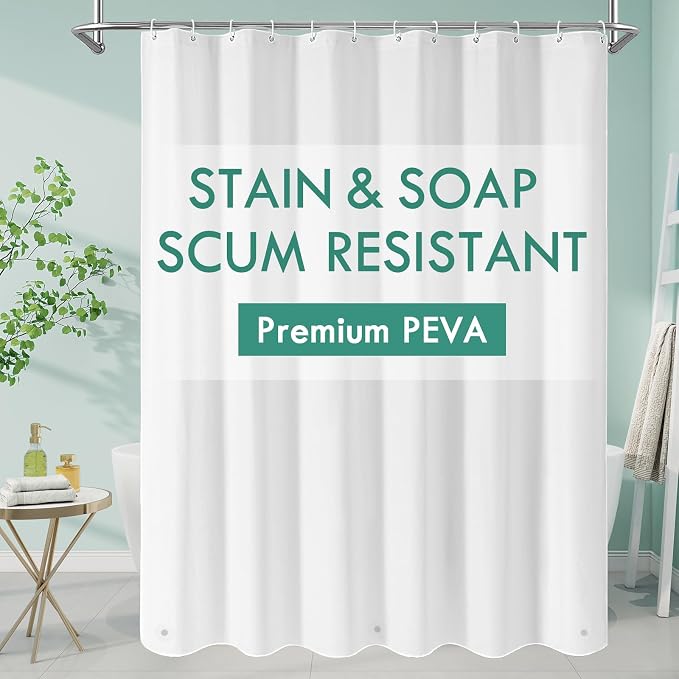 MitoVilla White Peva Shower Curtain Liner, Simple Plastic Shower Curtains Liner for Modern Neutral Hotel Bathroom Decor, Waterproof Bathroom Shower Liner, 72" W x 72" H