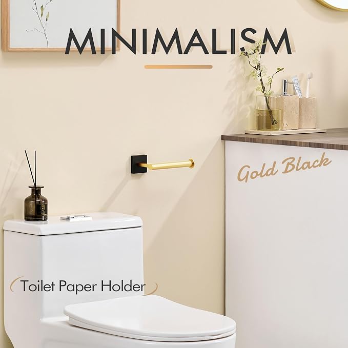 KOKOSIRI Toilet Paper Holder Toilet Roll Holders Hold Mega Rolls Kitchen Bathroom Tissue Paper Dispenser Black with Gold Stainless Steel, B2008GDK