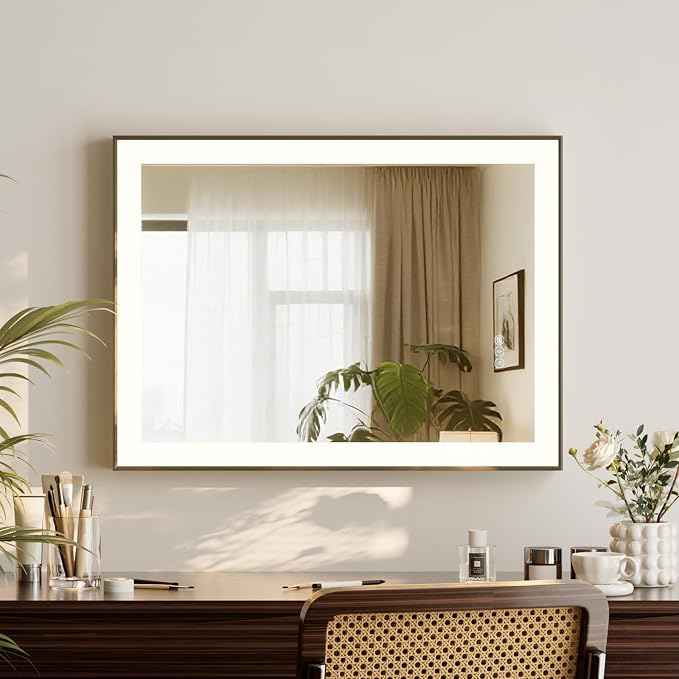 HARRITPURE Vanity Mirror with Lights, 24"x 32" LED Bathroom Mirror | Black Framed Lighted Mirror for Wall, Anti-Fog, Stepless Dimmable, 3 Color Modes, Memory Function