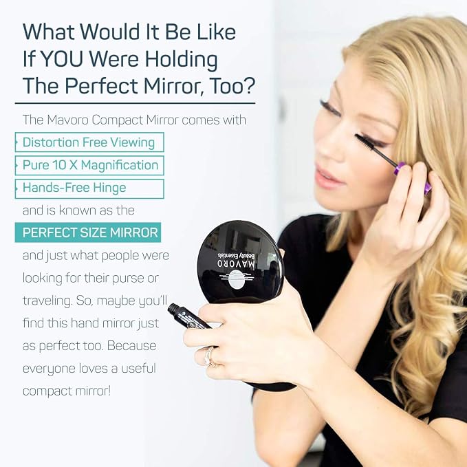 4" Compact Travel Makeup Mirror,1x/10x Magnification, Dual-Sided (Black)