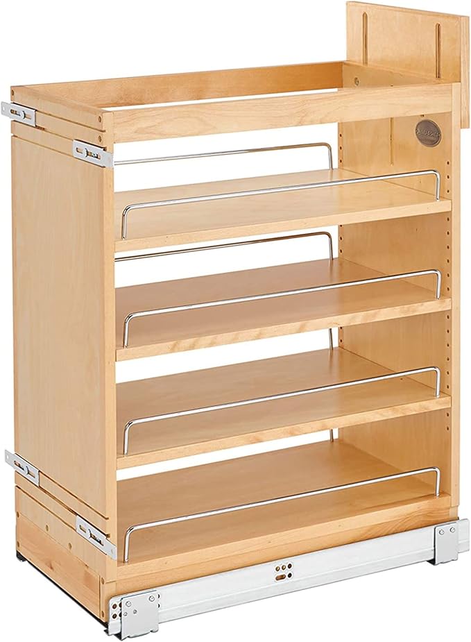 Rev-A-Shelf Maple Pullout Organizer w/ BLUM Soft-Close for Base Cabinets, Full Extension Slides & Adjustable Shelves, Min Opening Width of 11.5", 448-BCSC-11C