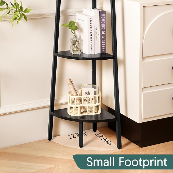 Yoobure 5-Tier Corner Shelf Stand- 67.5" Tall Corner Bookshelf with Metal Frame, Industrial Ladder Corner Shelves Display Shelf for Bedroom Living Room, Corner Bookcase Corner Plant Stand for Balcony