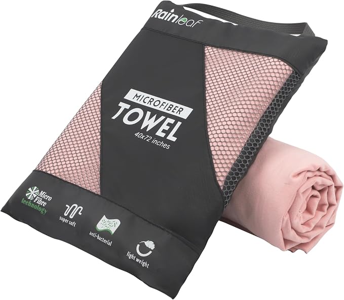 Rainleaf Microfiber Towel Quick Dry Camping & Travel & Gym Towel. Compact | Super Absorbent, Lightweight, Fast Drying. Suitable for Beach, Bath, Backpacking, Hiking, Swim.
